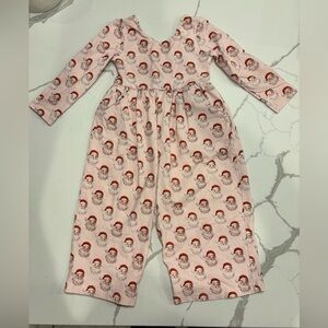 Swoon Baby Pink Vintage Santa Print Long Sleeve Jumpsuit Size 2t